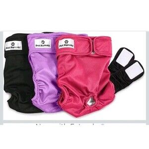 3 Pack Pet Parents Washable Durable Doggie Diapers with Extenders Princess Sz L